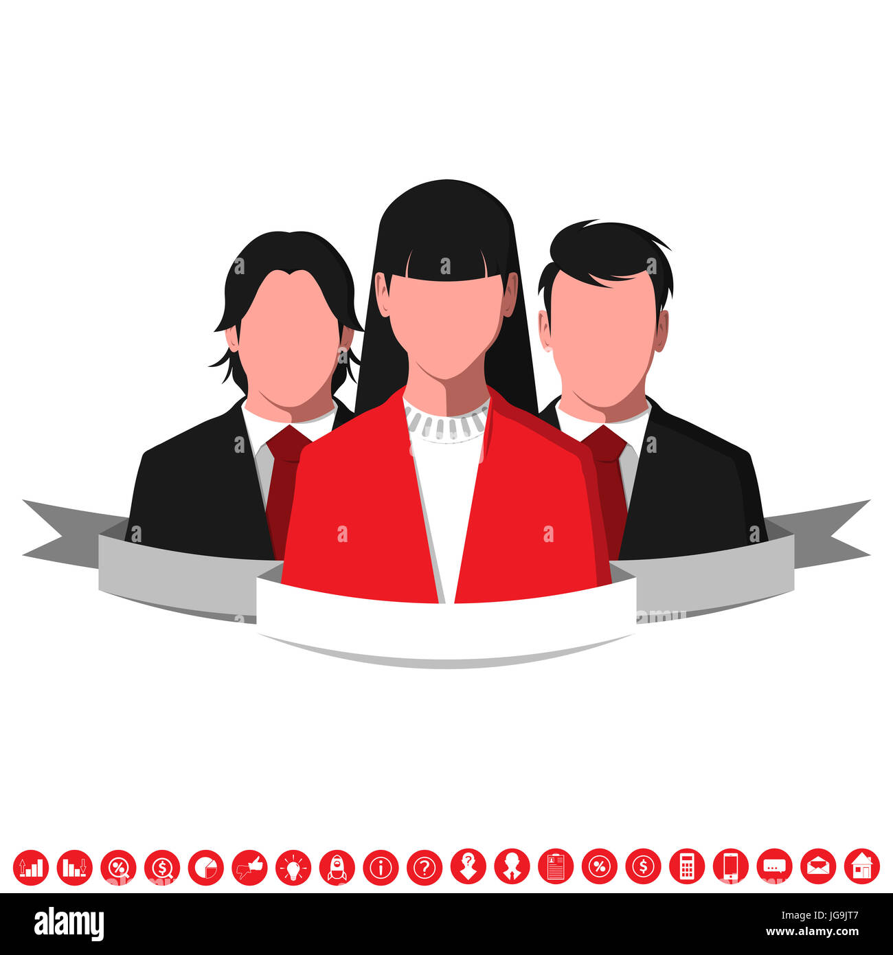 Flachen Silhouetten der erfolgreiche Geschäftsleute. Mann und Frau mit Band isoliert auf weißem Hintergrund. Business Team Abbildung. Stockfoto