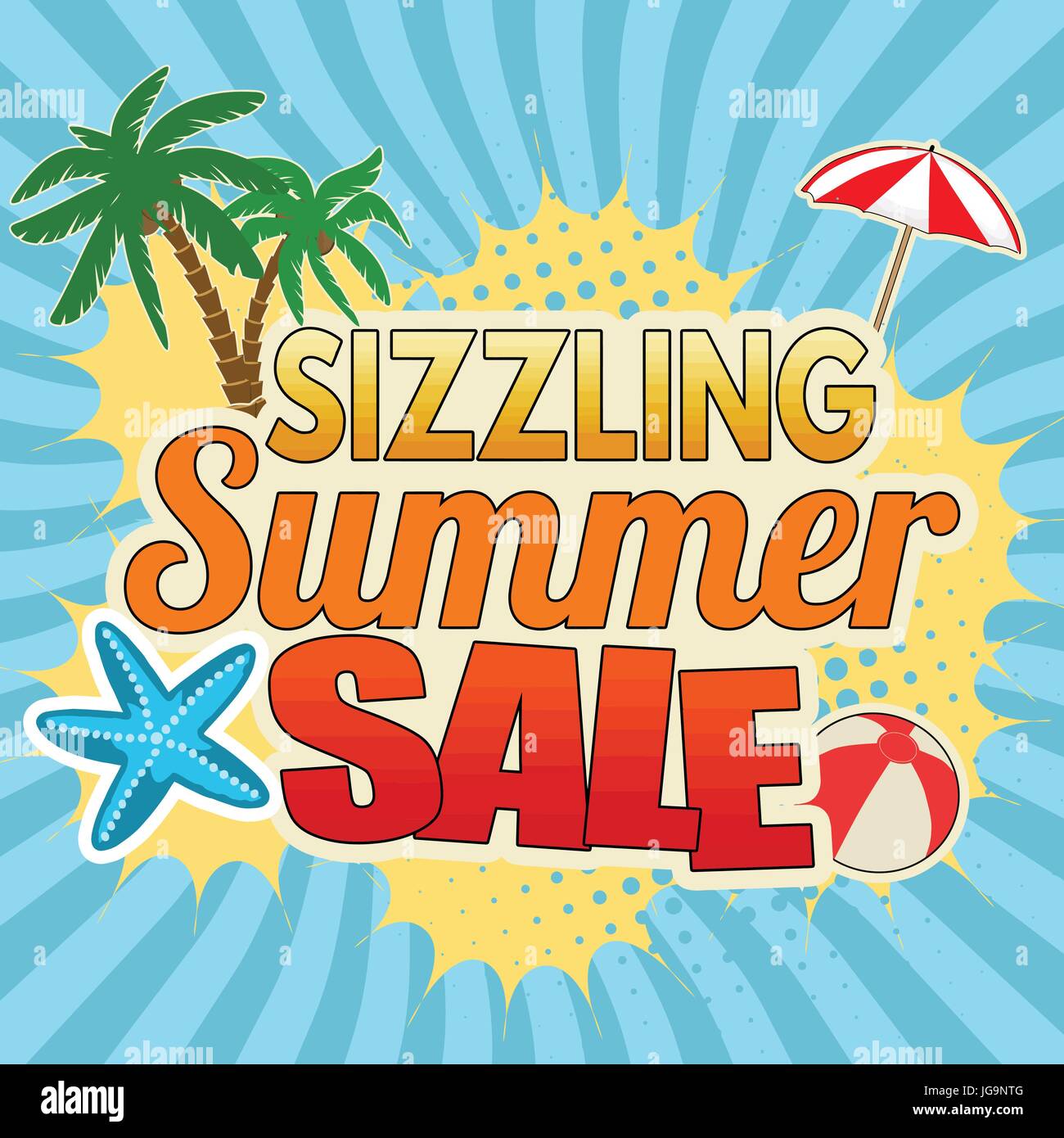 Sizzling Summer-Sale Werbung Plakatgestaltung auf blau, Vektor-illustration Stock Vektor