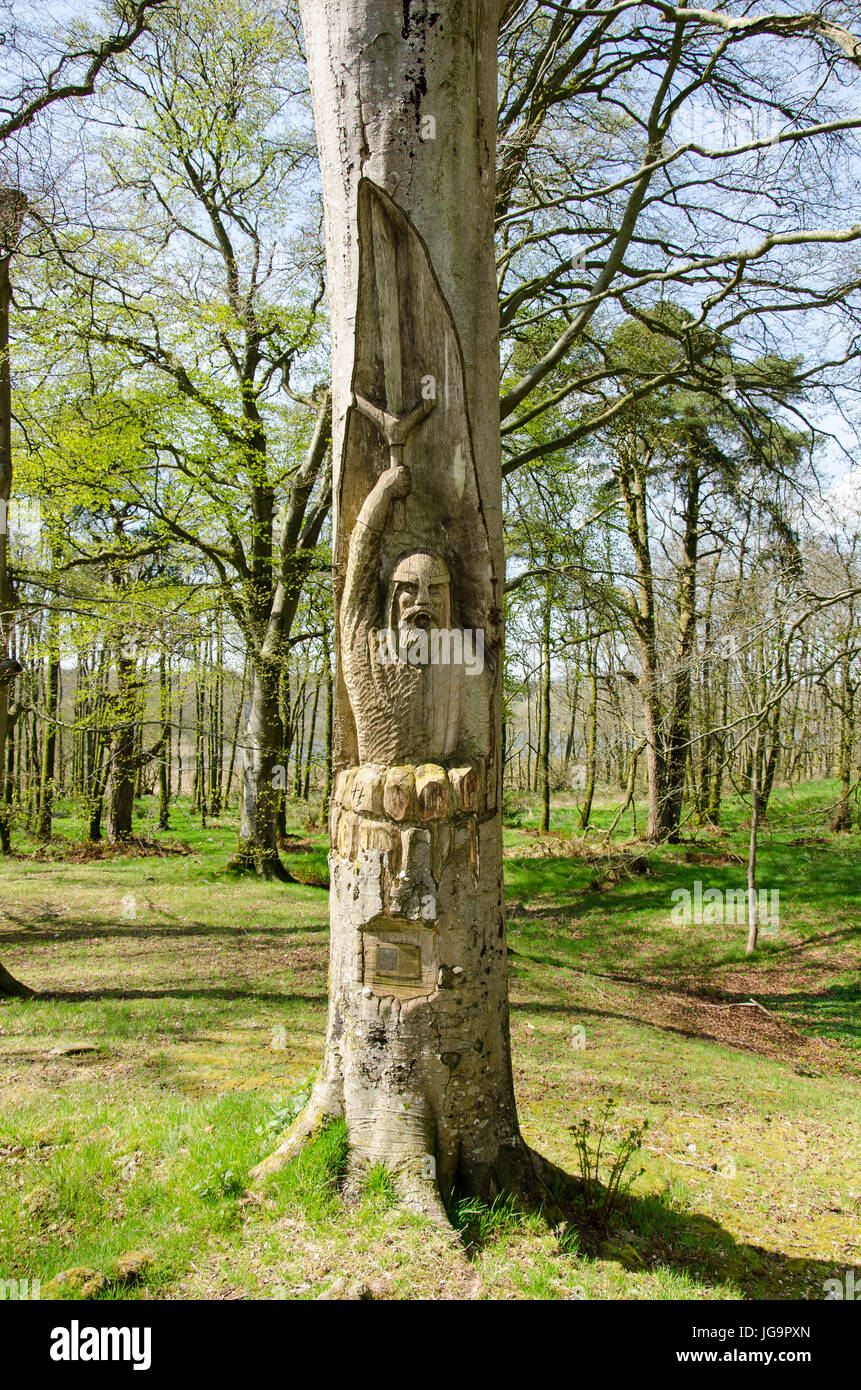 Robert der Bruce in einem Baum am Schloss Loch, Rothwesten, Dumfriesshire gehauen Stockfoto