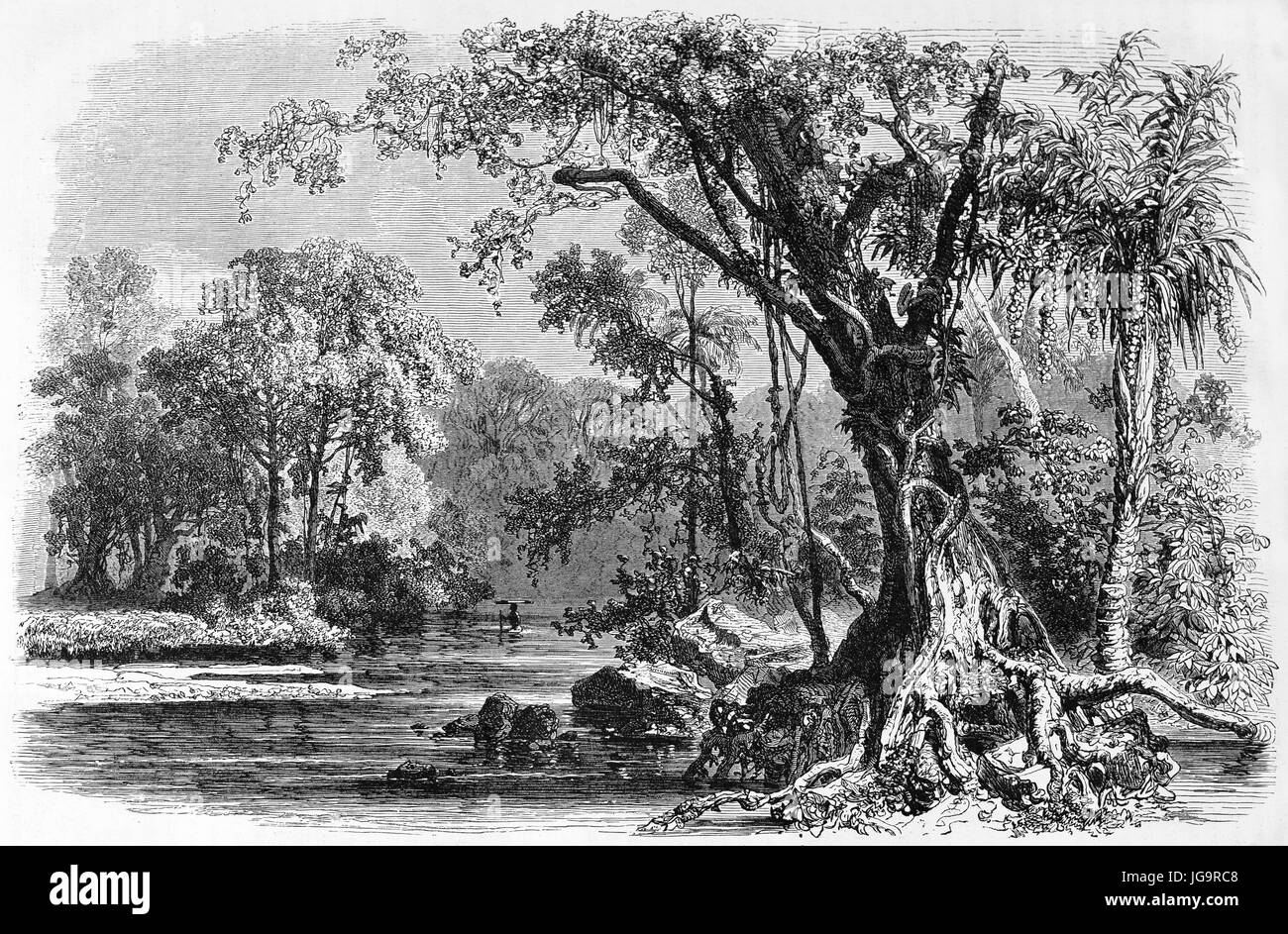 Alte Ansicht der Fluss Kongo, Afrika. Erstellt von Sabatier nach Lambert, veröffentlicht am Le Tour du Monde, Paris, 1861 Stockfoto