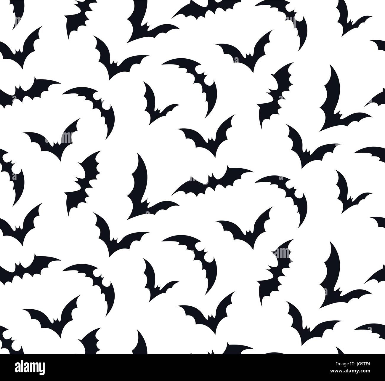 Vektor Musterdesign Schwarm Fledermäuse auf weißem Hintergrund. Schöne Silhouette Halloween Urlaub schwarz-weiß einfarbige Fliesen Textur für die Verpackung Stock Vektor