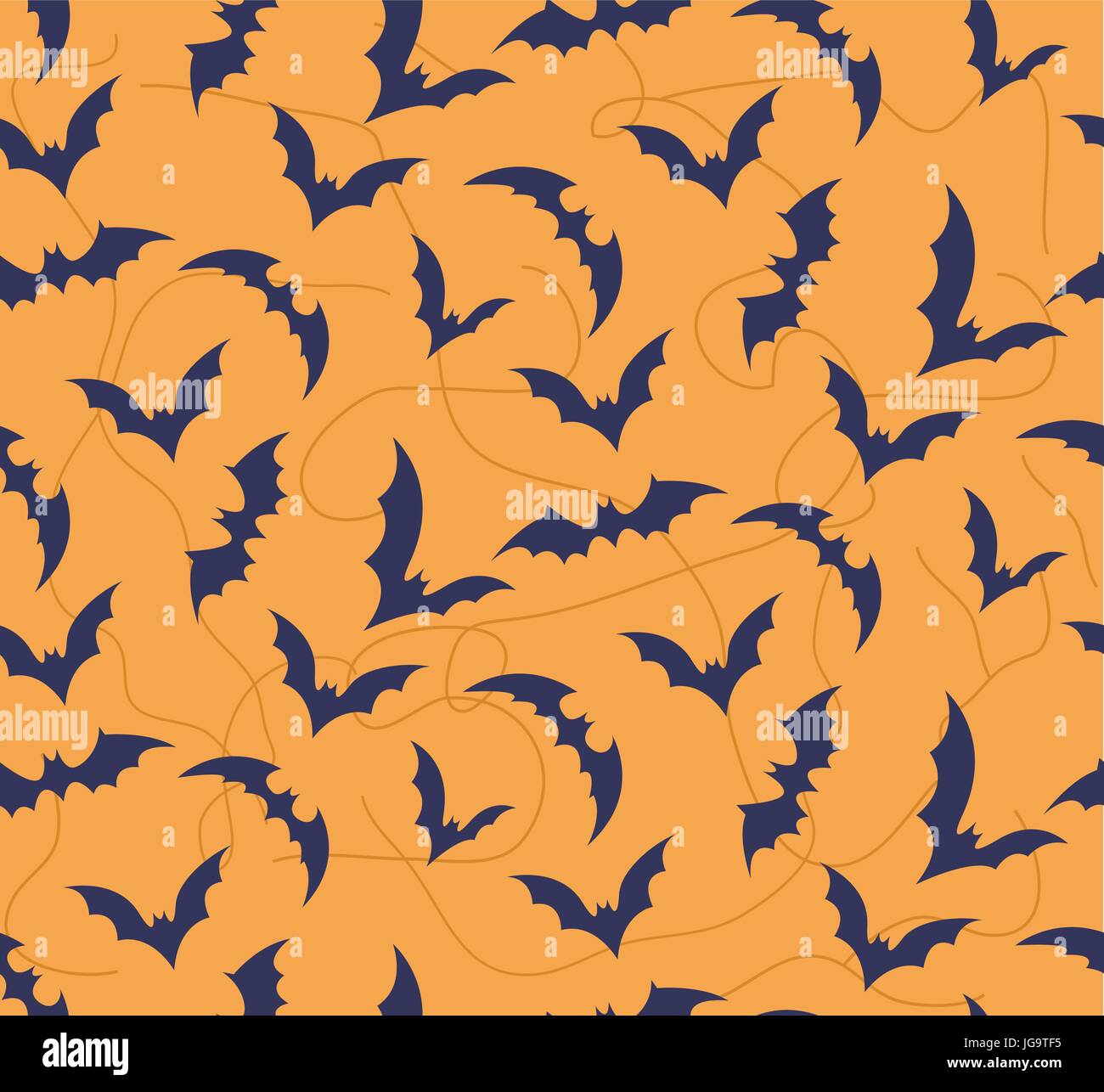 Vector Seamless Pattern Fledermaus auf hellen orange Hintergrund mit Zweigen. Schöne Silhouette Halloween Urlaub dekorative, festliche, lustige Fliese textu Stock Vektor
