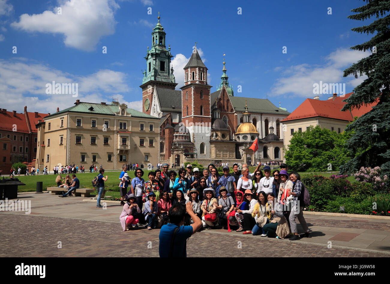 Reisegruppe am Wawel-Hügel vor der Kathedrale, Krakau, Polen, Europa Stockfoto