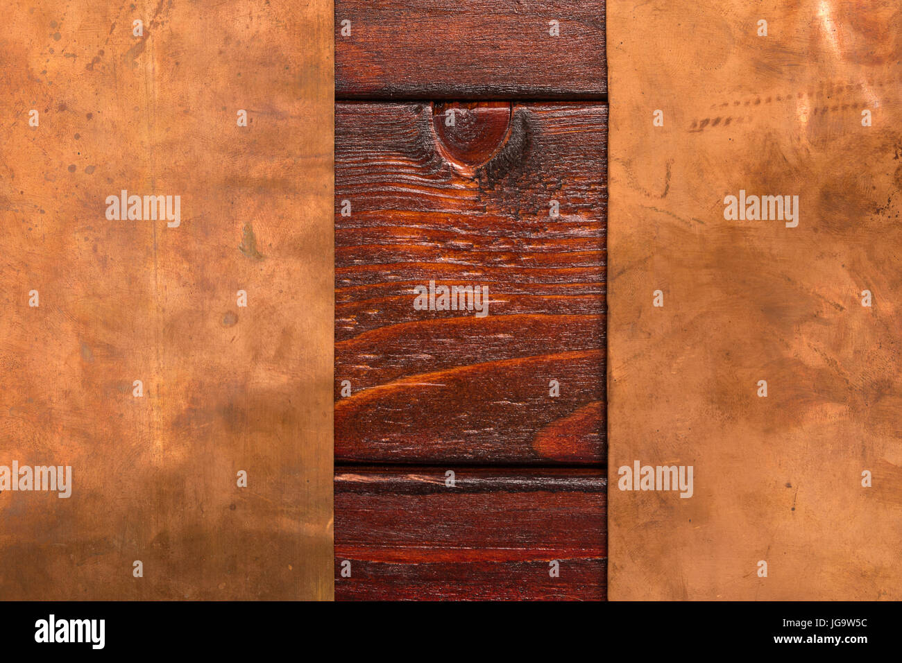 Vintage Kupfer und Holz-Hintergrund Stockfoto