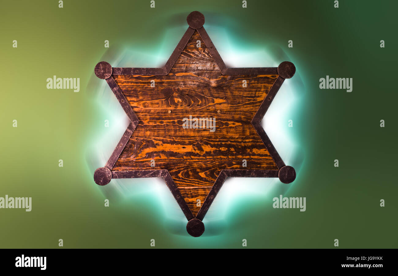Sechs Punkte aus Holz Sheriff Stern Abzeichen Stockfoto