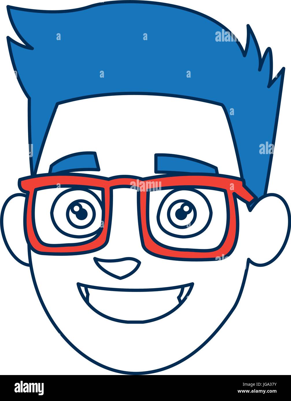 Karikatur Mann Gesicht Lächeln tragen Brillen und blaue Haare Stock Vektor