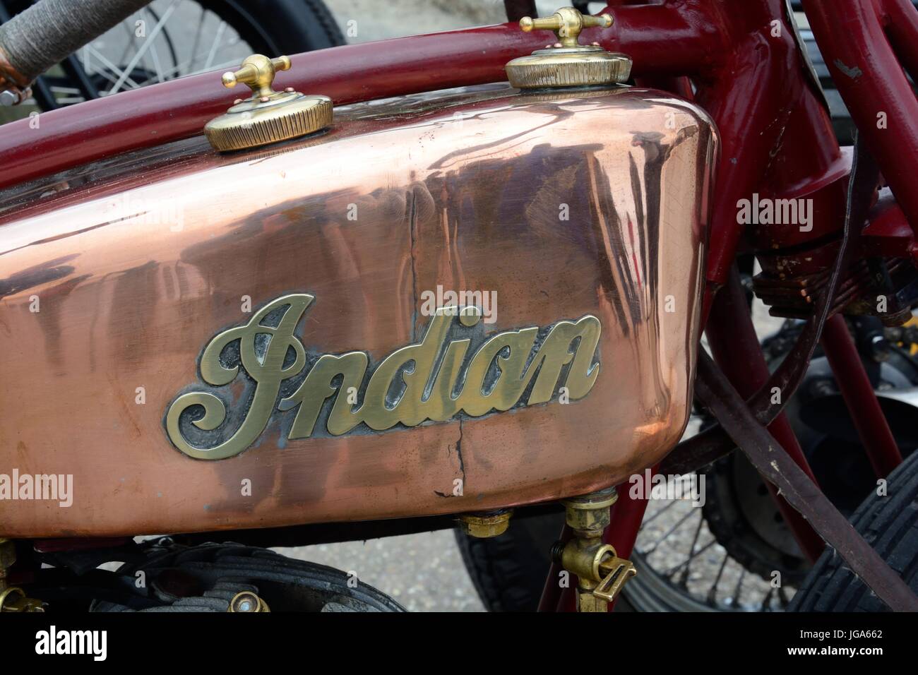Restaurierte Oldtimer Coppernob Bobber Indian Motorrad Stockfoto