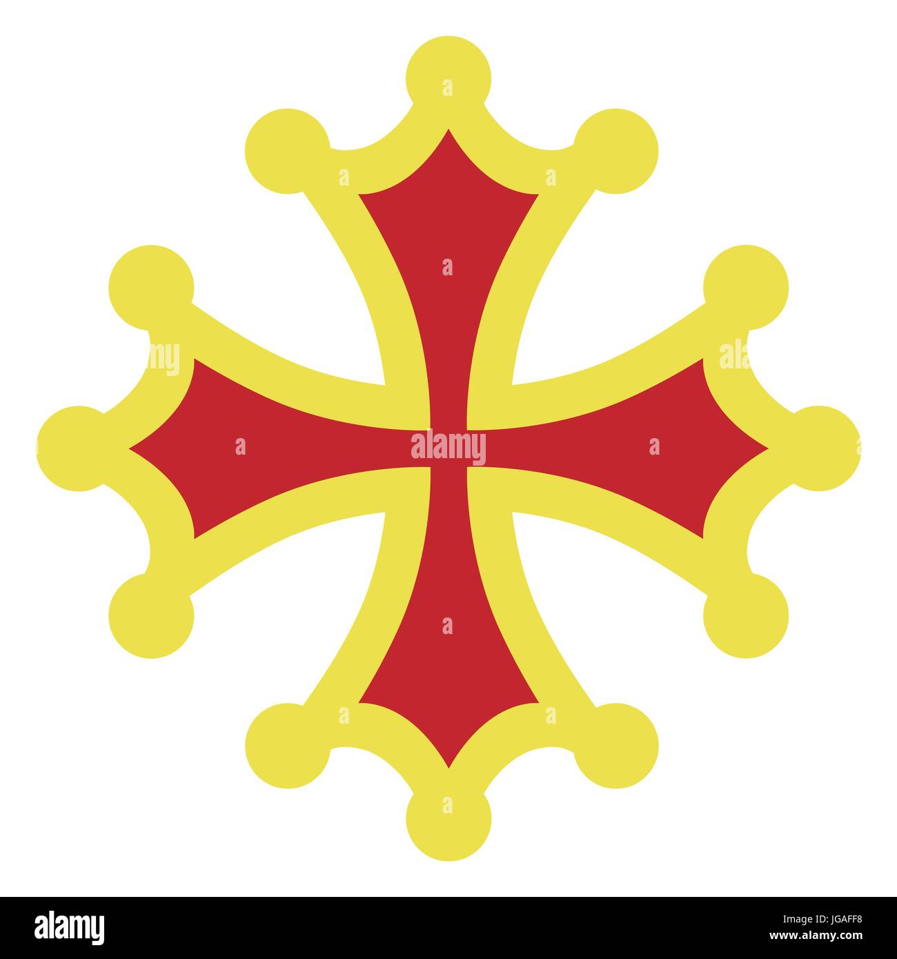 Vektor-Illustration goldene und rote okzitanische Kreuz Zeichen, Symbole oder Symbol. Stock Vektor