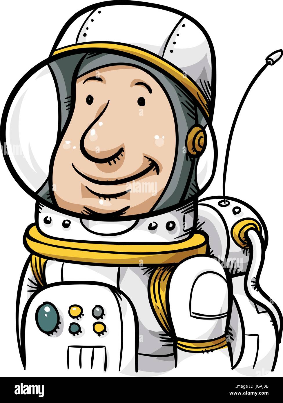 Ein glückliches, Cartoon astronaut Mann seinen Platz Helm tragen. Stock Vektor