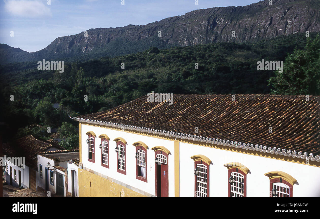 Häuser, Bäume, Vegetation, Tiradentes, Minas Gerais, Brasilien Stockfoto