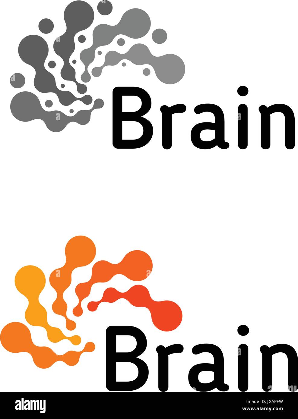 Gehirn-Logo Silhouette Vektor Entwurfsvorlage. Denke Idee Konzept. Brainstorming macht denken Gehirn Logo Symbol grau Schriftzug. Stock Vektor