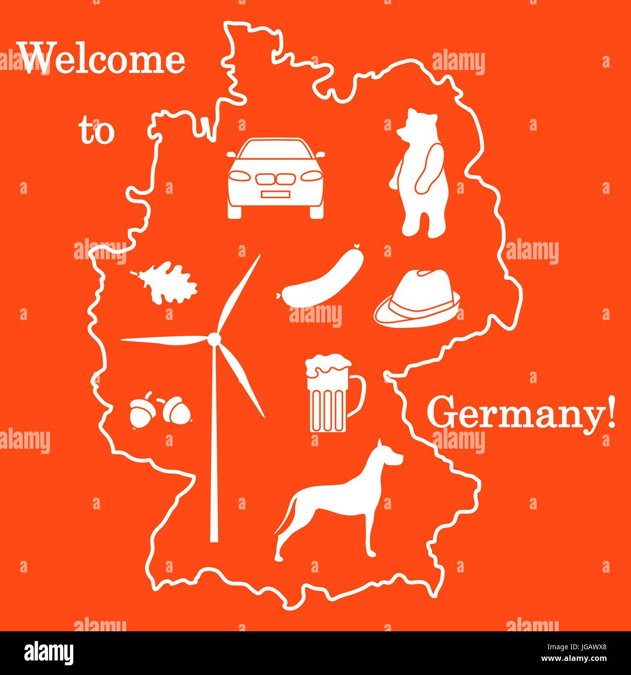 Vector Illustration mit verschiedenen Symbolen in Deutschland. Reisen und Freizeit. Design für Banner, Poster oder Drucken. Stock Vektor