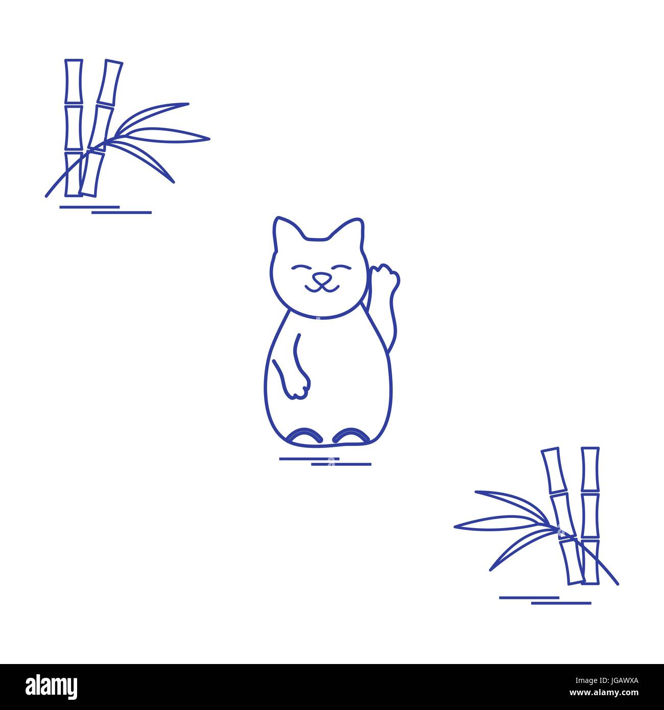 Stilisierte Ikone der japanischen glückliche Katze Maneki Neko. Reisen und Freizeit. Design für Banner, Poster oder Druck. Stock Vektor