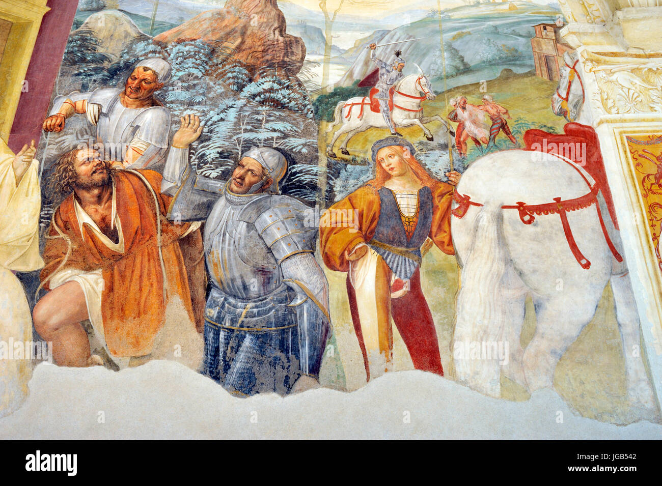 renaissance-freskos, ST Benedict Life, Gemälde von Il Sodoma, Nordseite des großen Tuchs, Stift Monte Oliveto Maggiore, Toskana, Italien Stockfoto