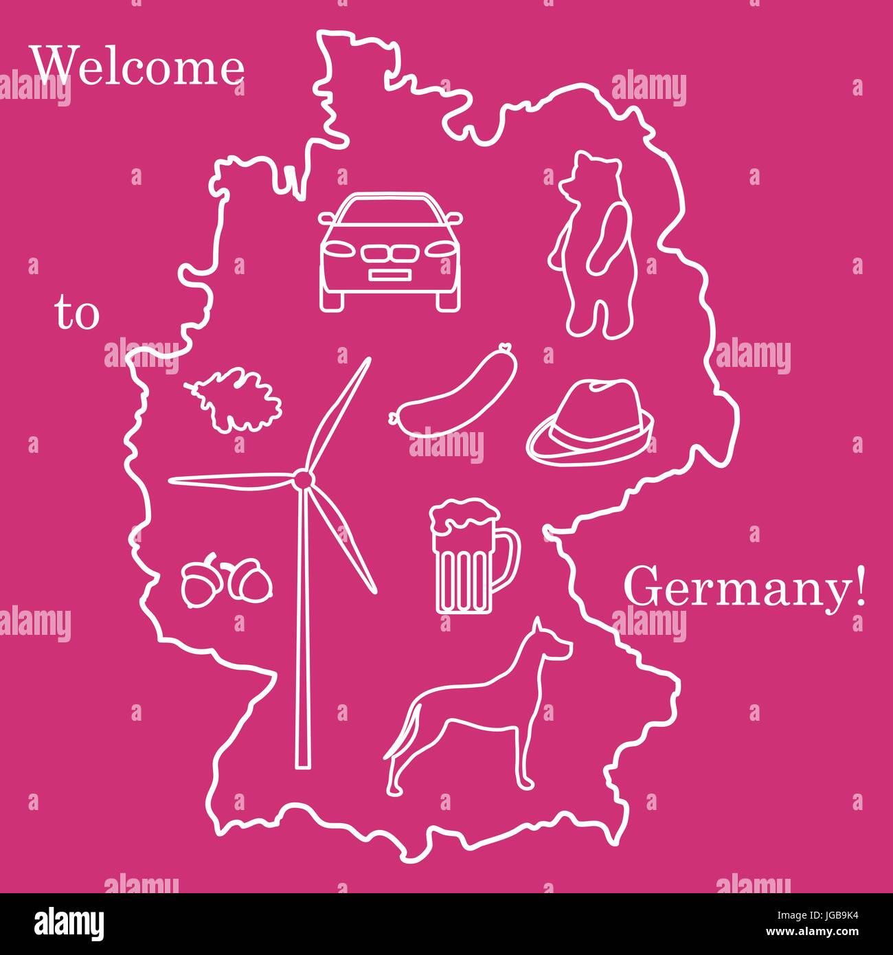Vector Illustration mit verschiedenen Symbolen in Deutschland. Reisen und Freizeit. Design für Banner, Poster oder Drucken. Stock Vektor