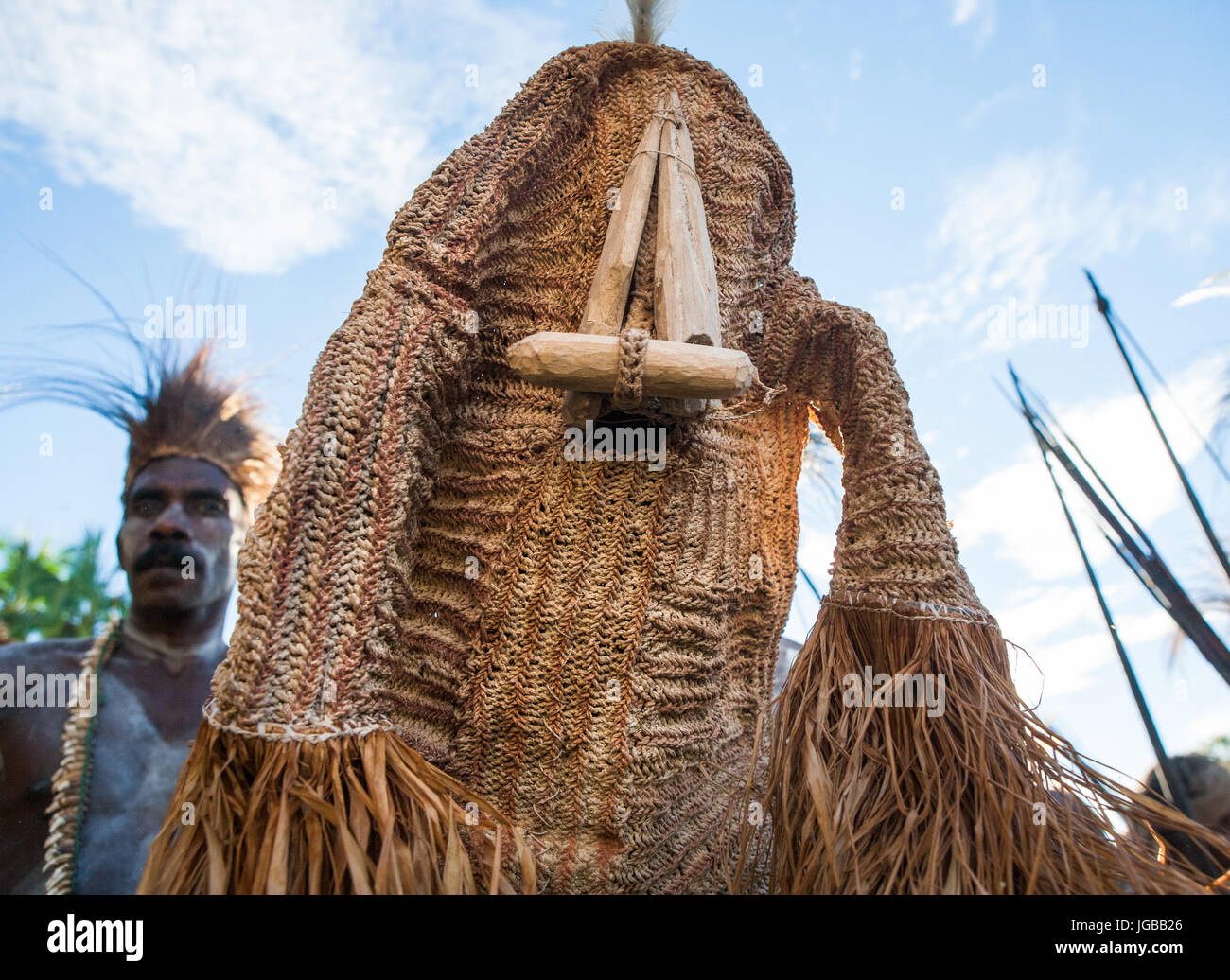 Indonesien, IRIAN JAYA, ASMAT Provinz, JOW Dorf - Juni 12: Die traditionelle Zeremonie des Ahnenkults. Asmat Stamm. Stockfoto