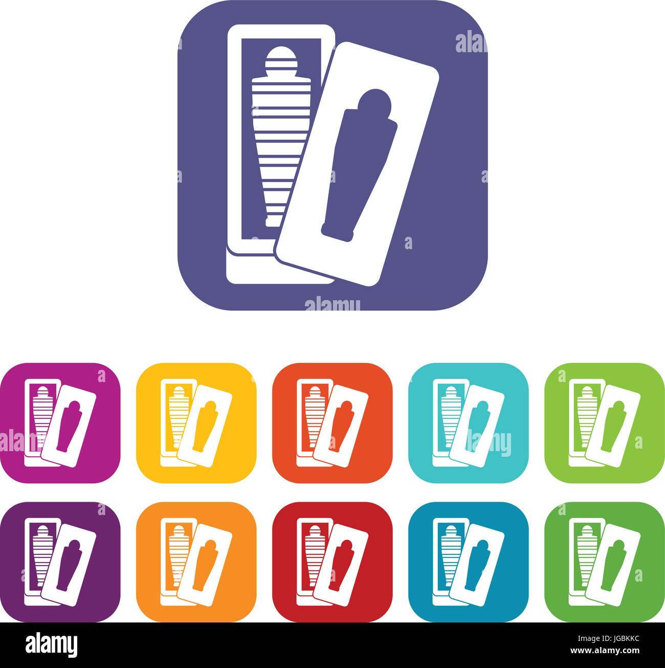 Mumie im Sarkophag Icons set flach Stock Vektor