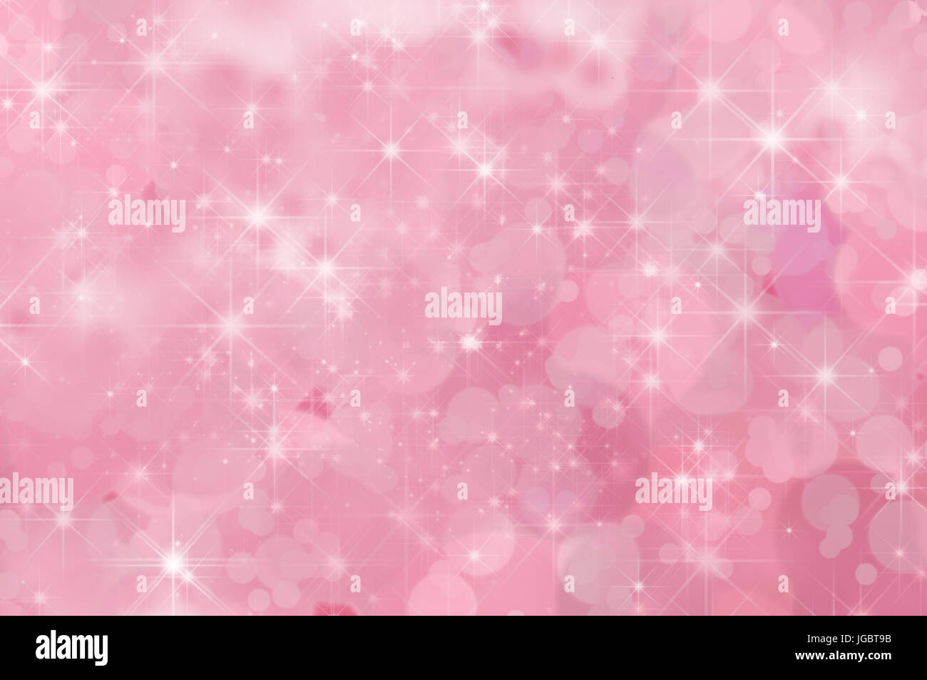 Ein rosa gefüllt funkelnden Sterne abstrakten Hintergrund mit neblige Wolken und Bokeh. Stockfoto
