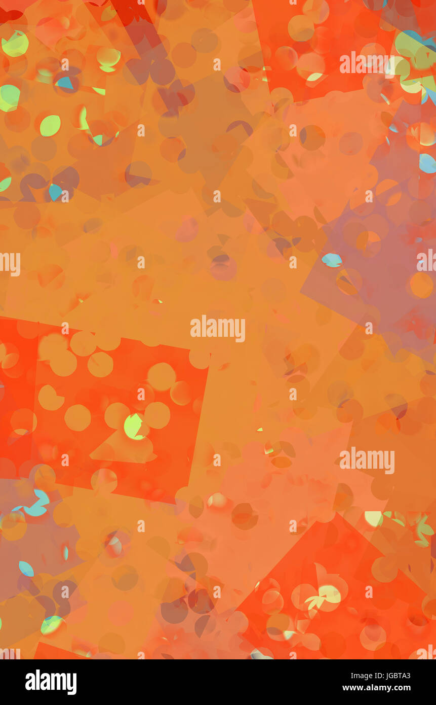Eine helle, Spaß, kindliche abstrakt in Orange mit einem Hauch von Grün, blau und bewegen.  Gemalt und gestempelt Digital aber was den Anschein von Briefmarken m Stockfoto
