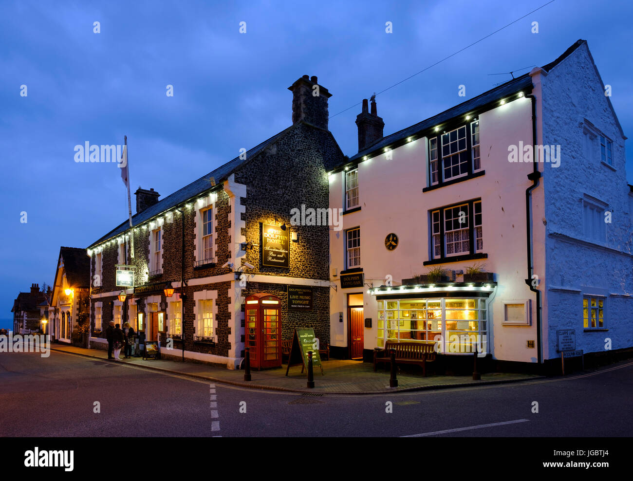 Dolphin Hotel, Twilight, Bier, Devon, England, Vereinigtes Königreich Stockfoto