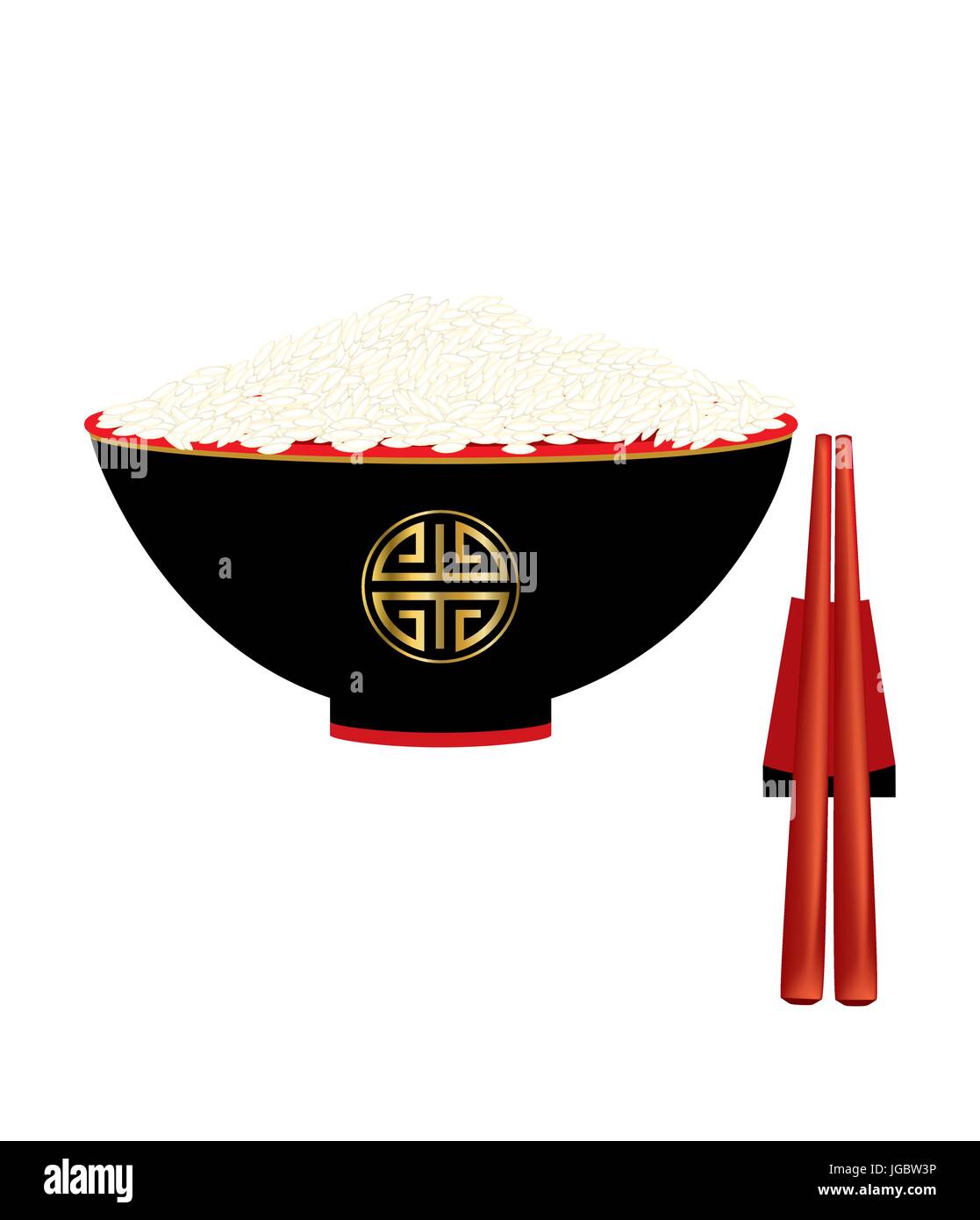 Chinesische Schüssel mit Reis auf weißem Hintergrund Stock Vektor