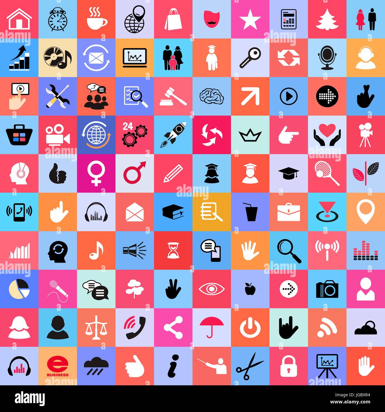 Digitale Vektor Symbolsatz Farbe 100 universal MegaPack, Wirtschaft, Musik, Kunst und Wissenschaft Stock Vektor