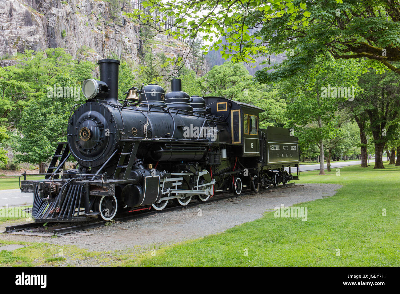 Historische Dampflokomotive Nr. 6 in Newhalem, North Cascades National Park, Washington Stockfoto