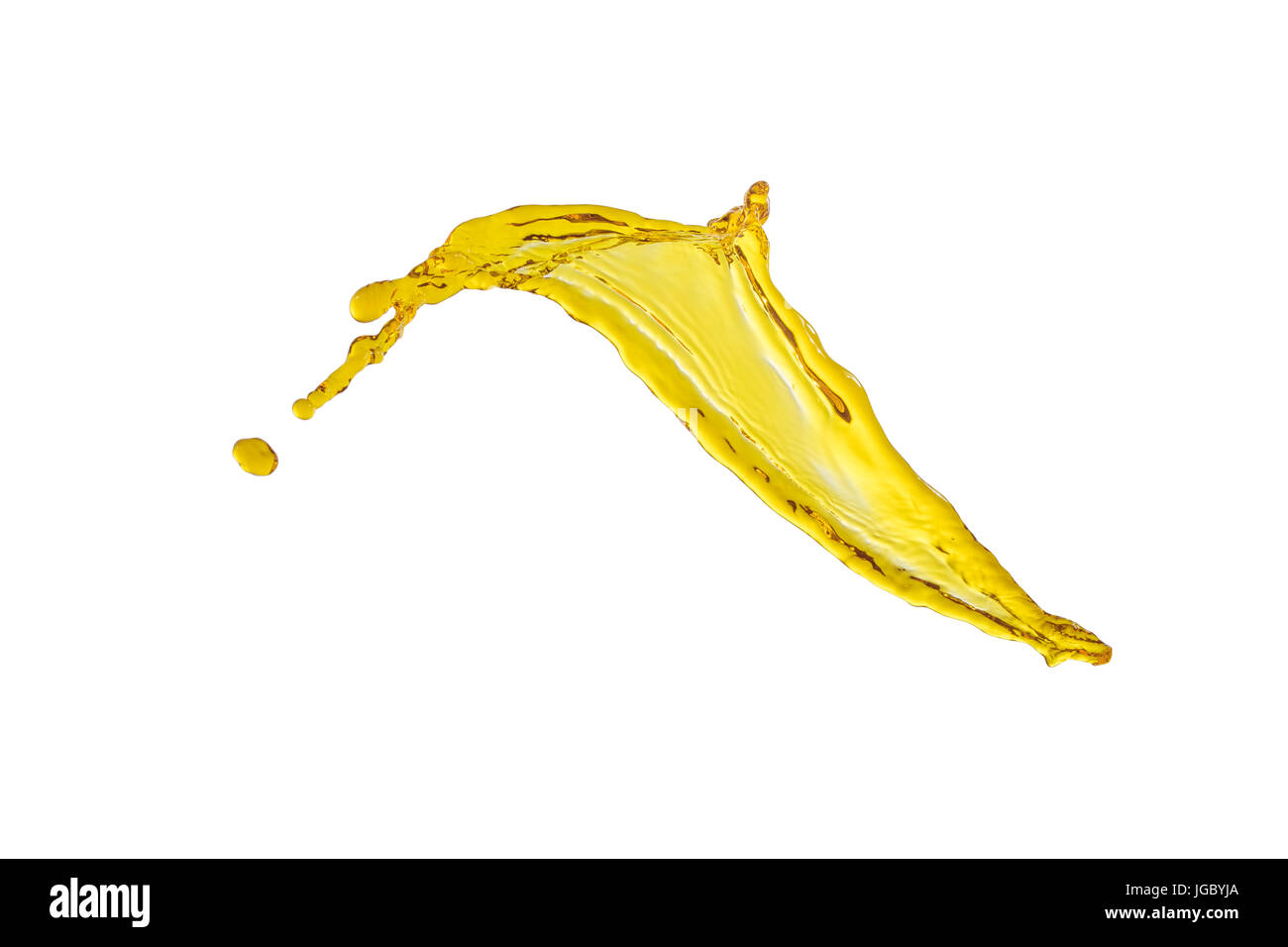 Ein Spritzen der gelbe Flüssigkeit auf weißem Hintergrund Stockfoto