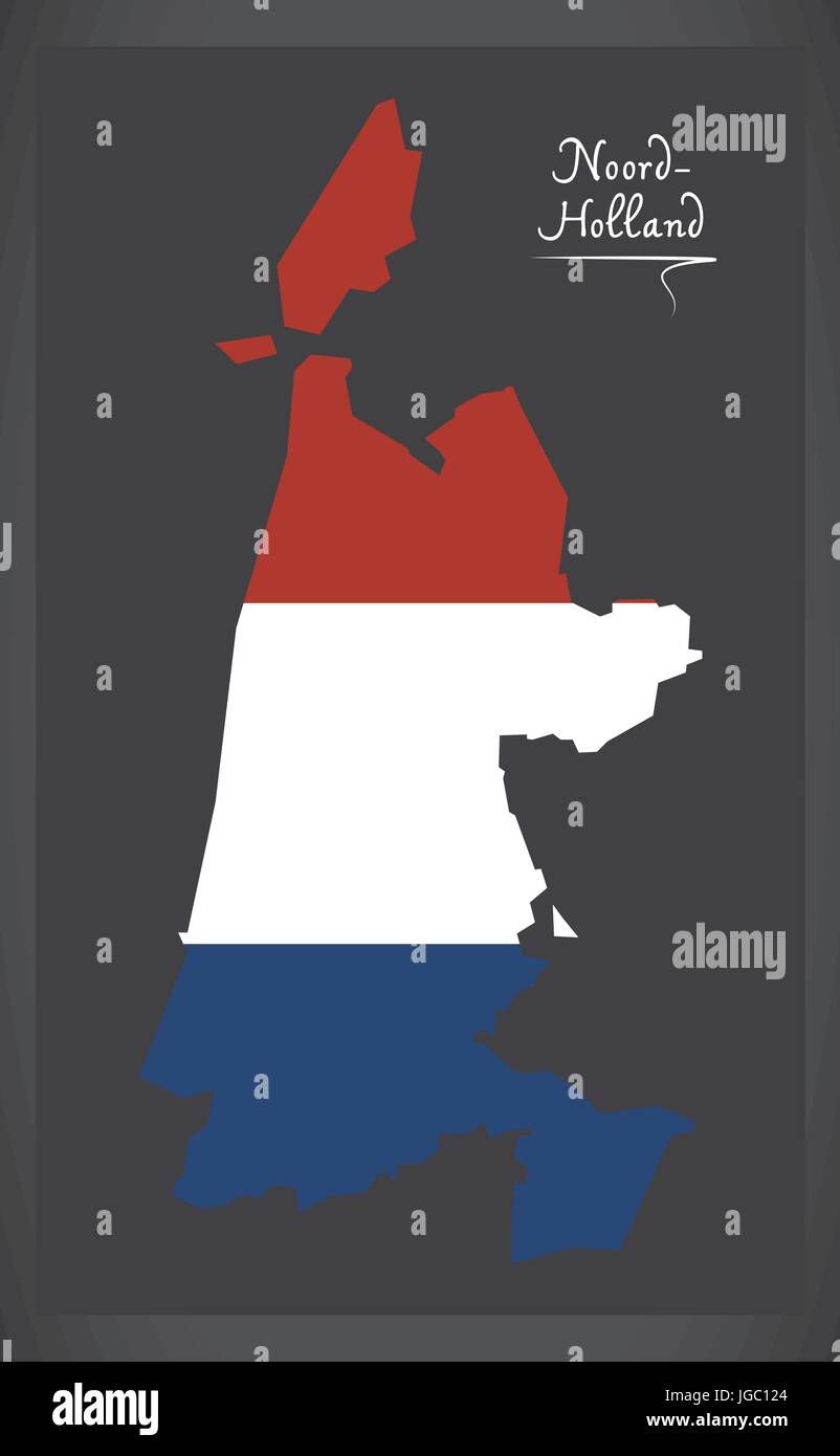 Noord-Holland-Niederlande-Karte mit niederländischen Nationalflagge illustration Stock Vektor