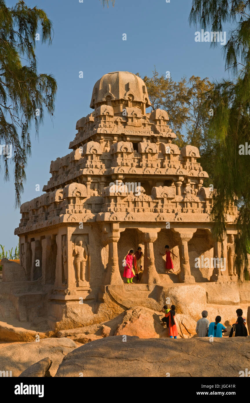 Fünf Rathas Dharmaraja-Ratha Mahabalipuram Tamil Nadu Indien Stockfoto