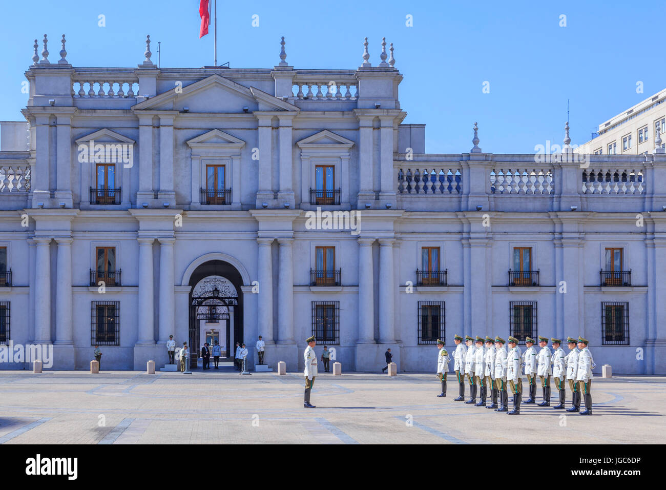 Wachwechsel an der Presidential Palace von La Moneda, Santiago de Chile, Chile Stockfoto