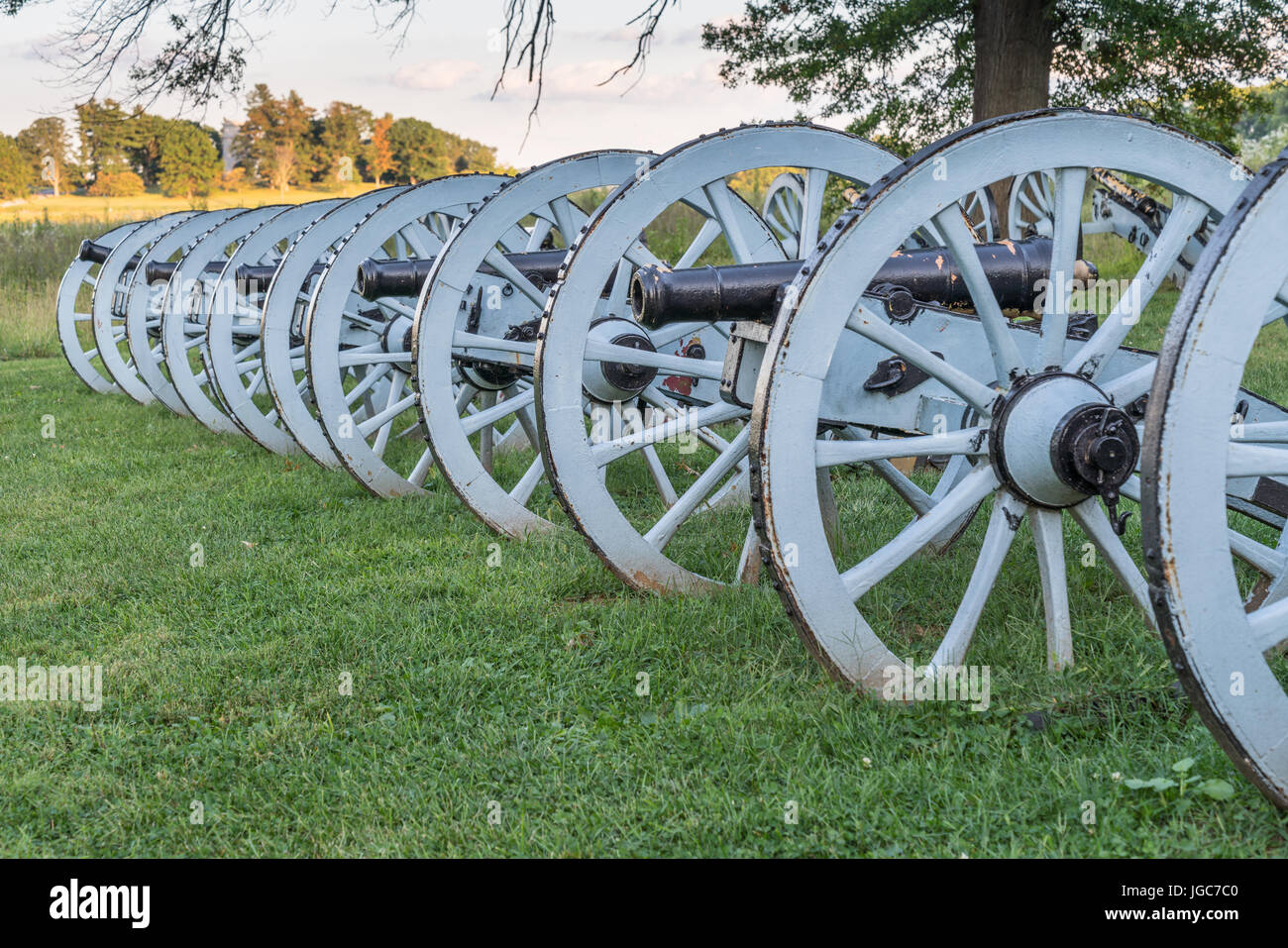 Linie der Kanonen bei Valley Forge National Historic Park, Pennsylvania Stockfoto