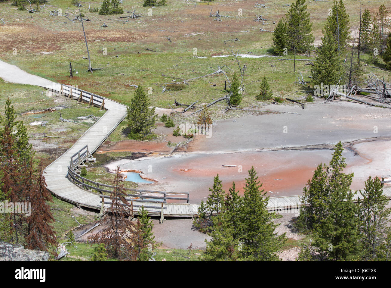 Überblick über eine Strandpromenade, die Bestandteil der Künstler Paintpots Trail im Yellowstone National Park ist Stockfoto