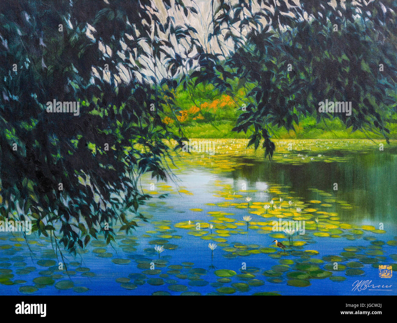 Wasserlilien, Lotusteich, Wasserlilien, Malerei Stockfoto