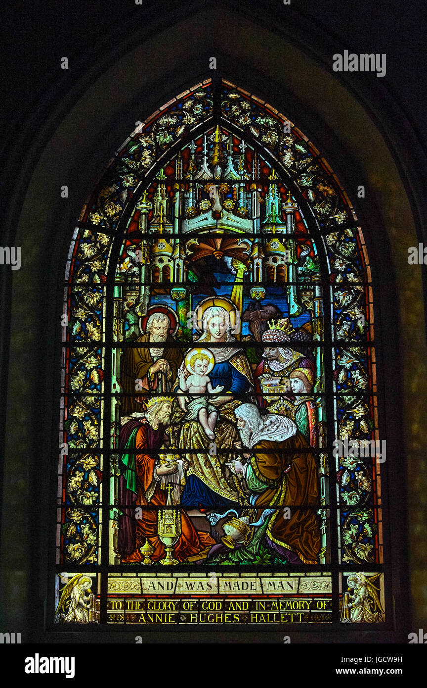 Glasfenster von Saint Stephen Kirche Ooty, Tamil Nadu, Indien, Asien Stockfoto