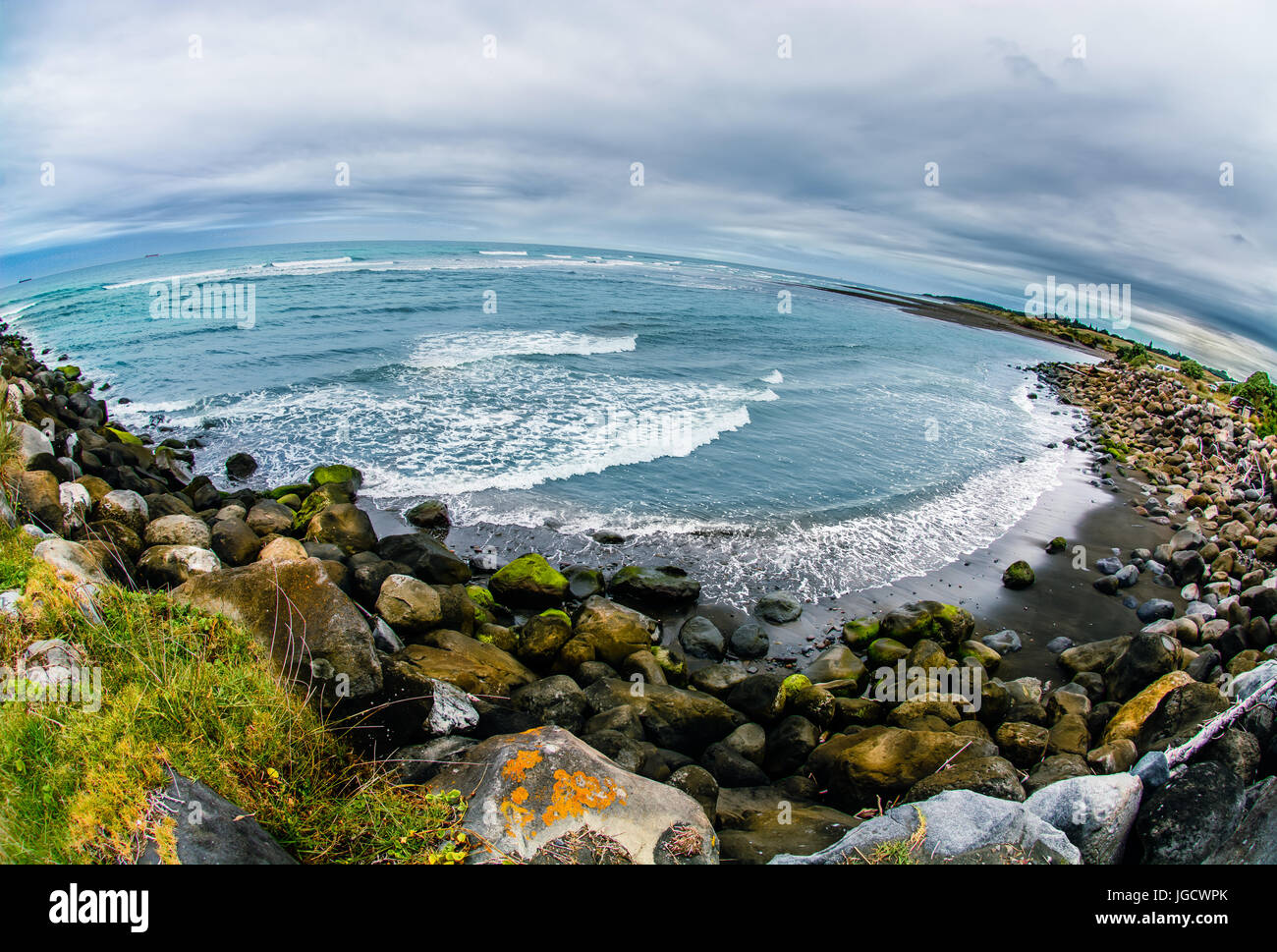 Fish eye Blick auf einen Strand, New Zealand Stockfoto Fish eye Blick auf einen Strand, New Zealand Stockfoto