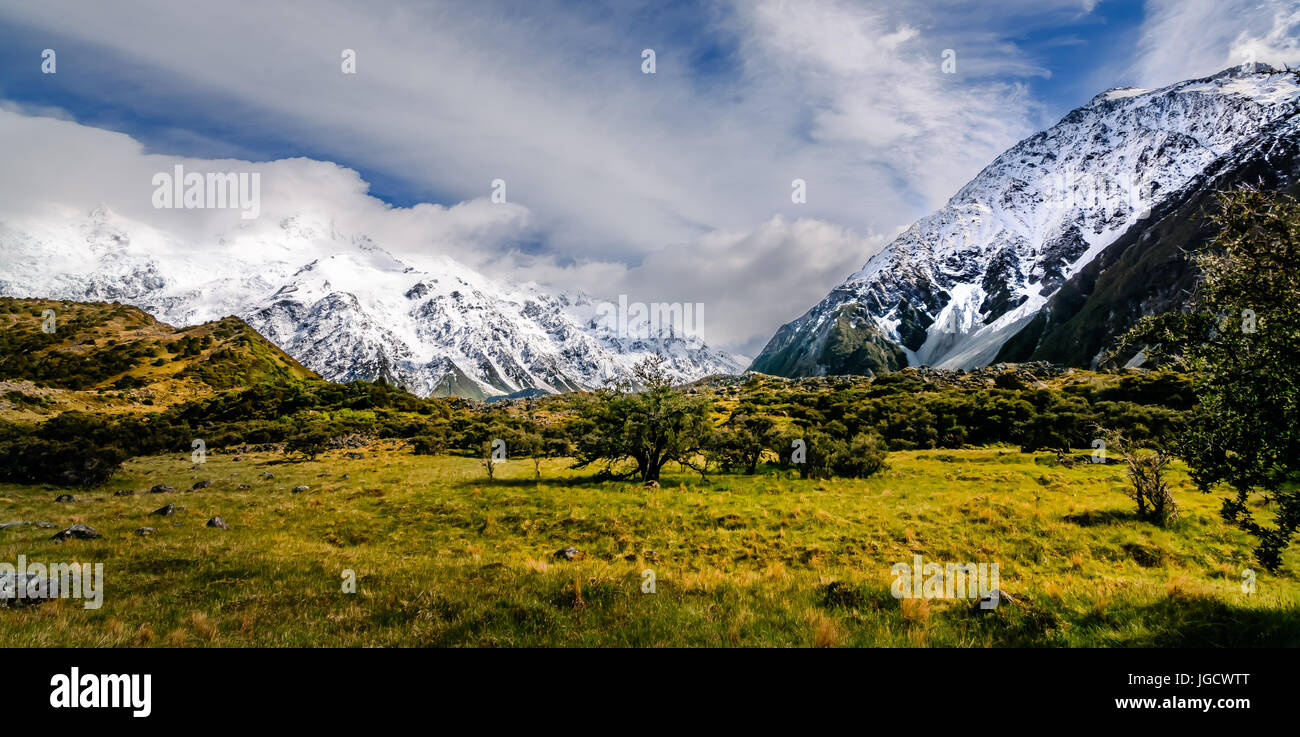 Schneebedeckten Bergen des Mount Cook Nationalpark, Canterbury, Südinsel, Neuseeland Stockfoto Schneebedeckten Bergen des Mount Cook Nationalpark, Canterbury, Südinsel, Neuseeland Stockfoto