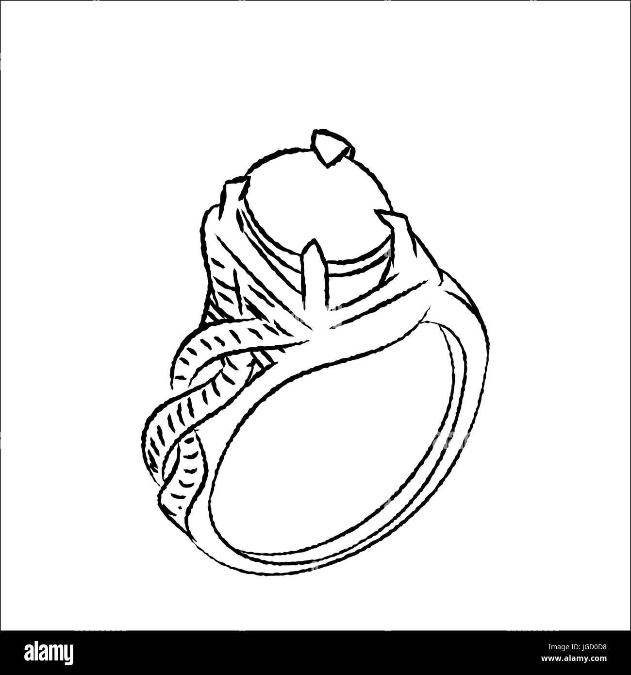 Hand gezeichnete Skizze der Ring isoliert, schwarz / weiß-Cartoon-Vektor-Illustration für Coloring Book - Linie gezeichnet Vektor Stock Vektor