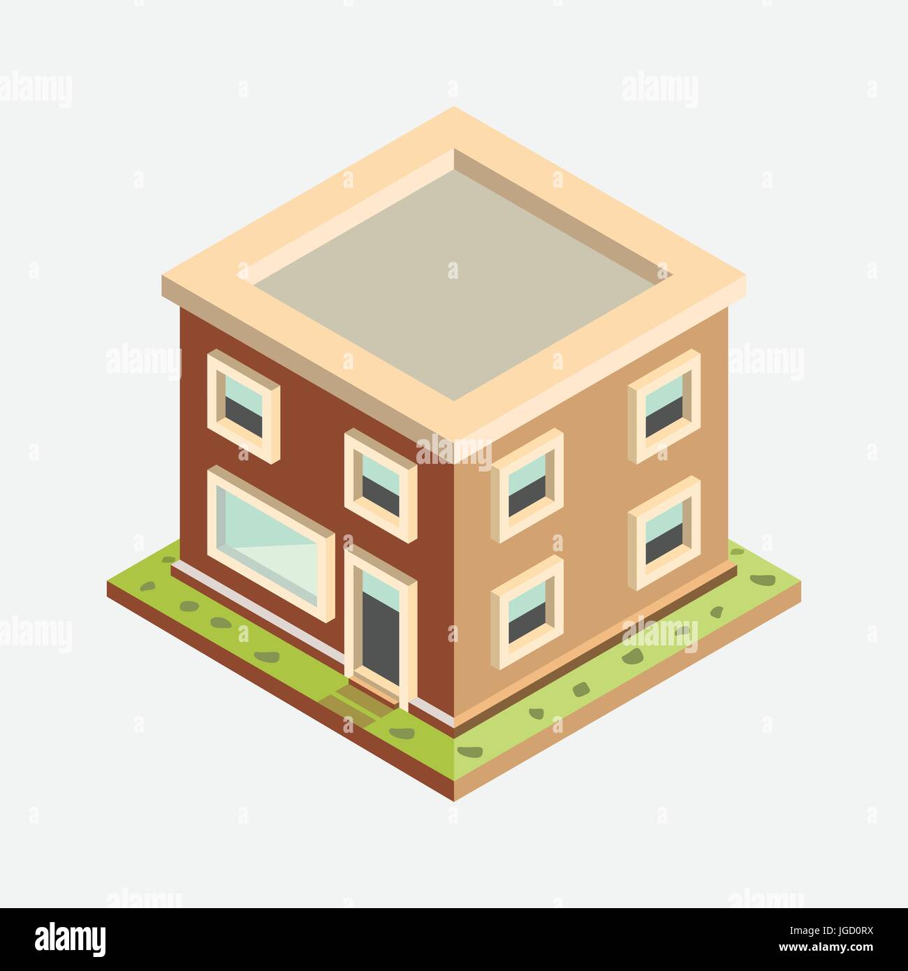 Flache 3d isometrische Haus, Gebäude privates Eigentum, Immobilien flache Bauweise - 3D Vektor-Illustration Stock Vektor
