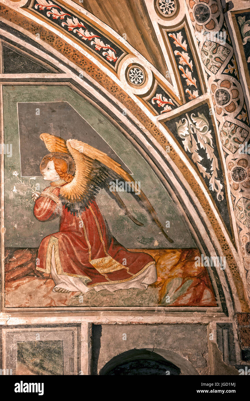 Italien Piemont Buttigliera Alta Sant'Antonio di Ranverso Precettoria-Fresken der Kapelle verwendet als Sakristei Gemälde von Jaquerio Engel Stockfoto