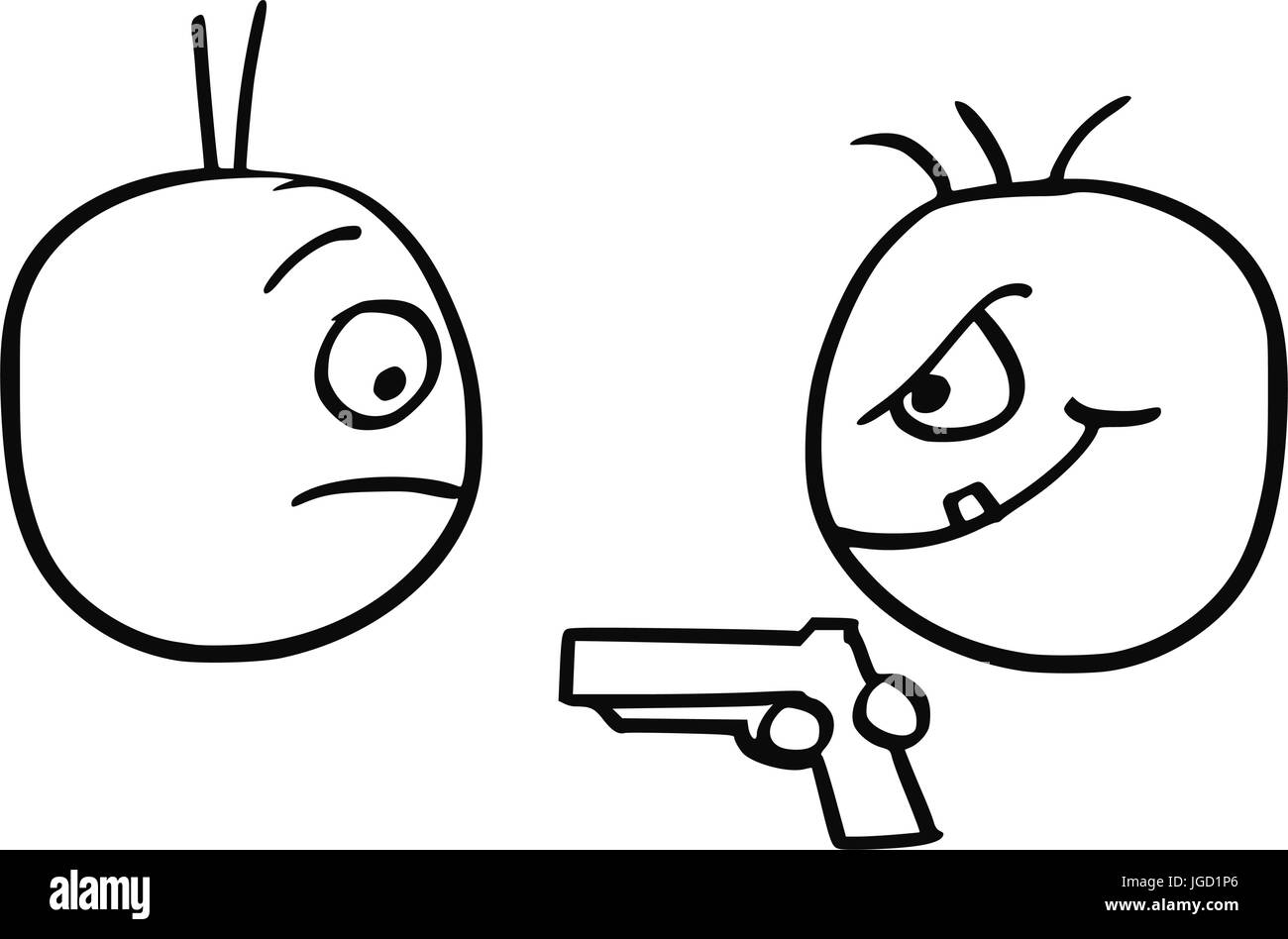 Cartoon-Grafiken von Mann mit Hand Pistole Pistole Waffe mugged von Kriminellen angegriffen Stock Vektor