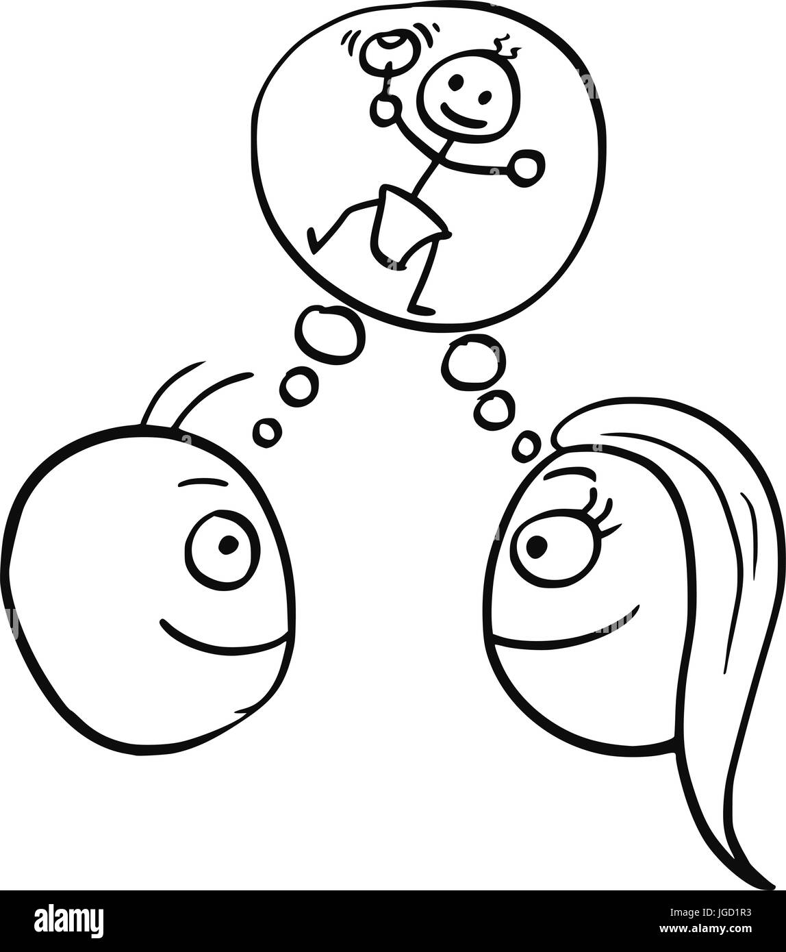Cartoon-Vektor von Mann und Frau denken, planen gemeinsam eine Baby-Kleinkind Stock Vektor