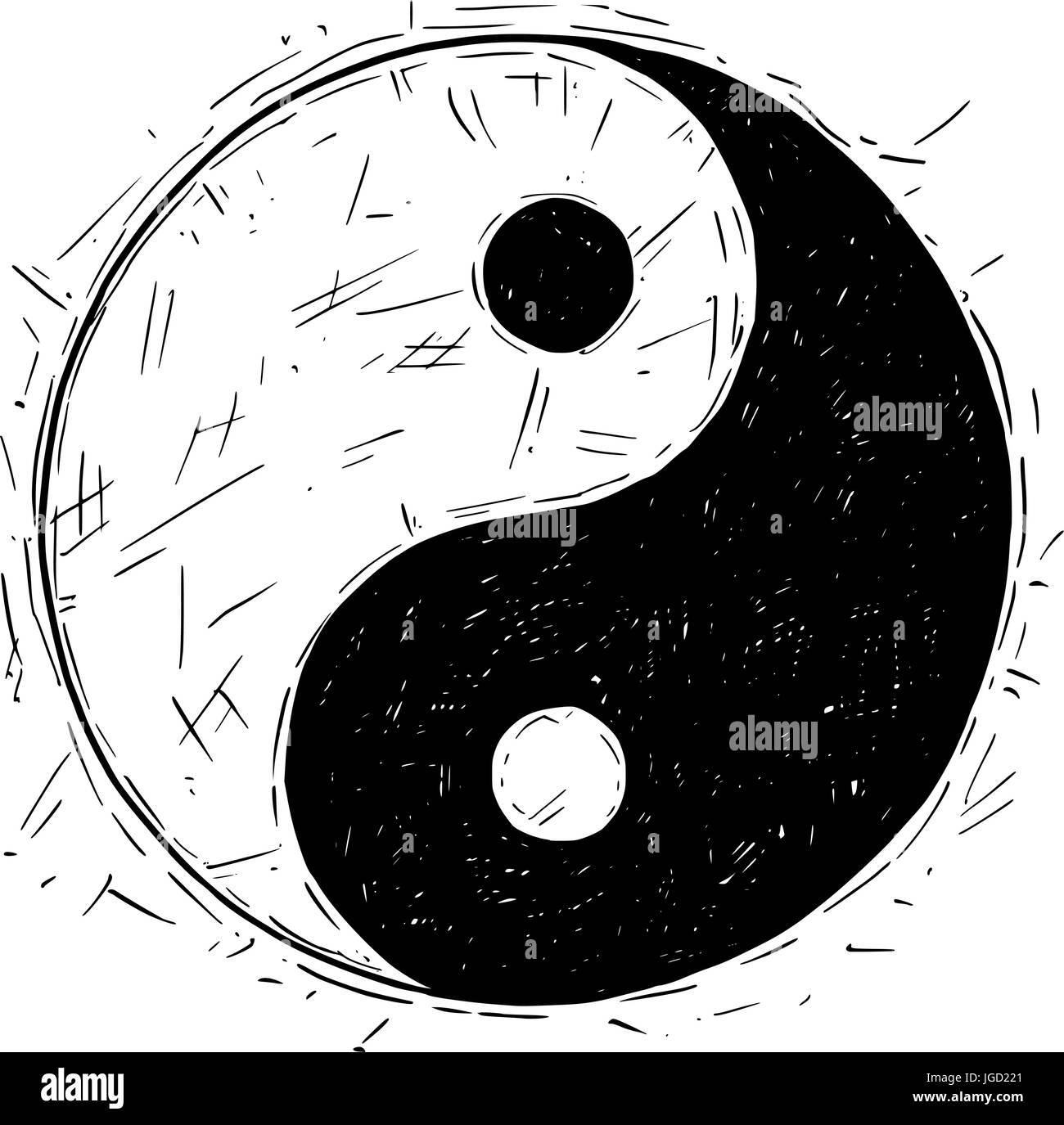 Bedeutung Von Jing Und Jang Hand gezeichnet Doodle Vektorgrafik von Yin Yang Jin Jang Symbol Stock