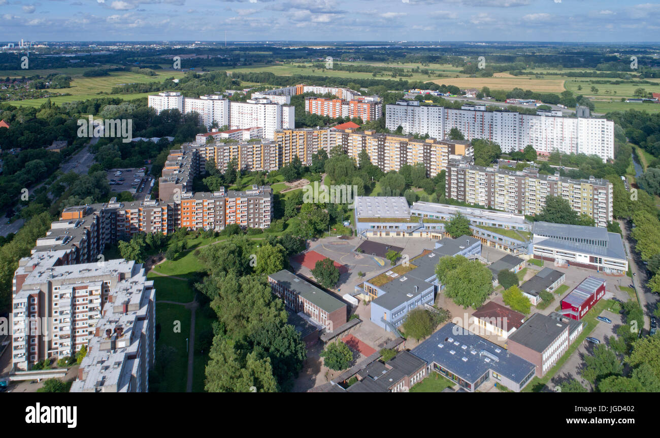 Luftaufnahme von Kirchdorf verklagt, Wilhelmsburg, Hamburg, Deutschland Stockfoto