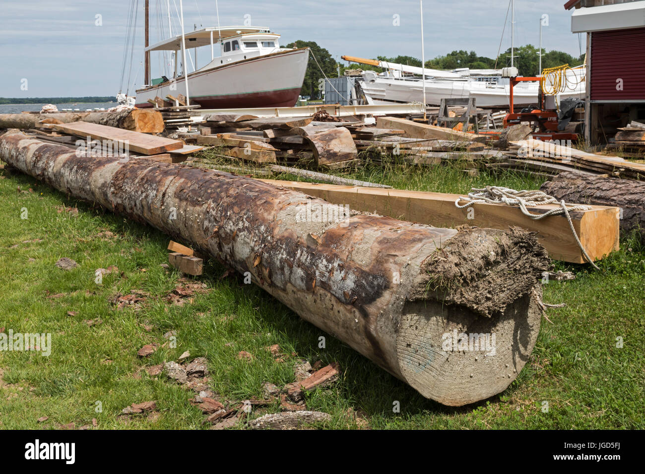 St. Michaels, Maryland - Bauholz verwendet in der Werft an der Chesapeake Bay Maritime Museum. Zum Museum gehört eine funktionierende Werft, eine 1879-Leuchtturm Stockfoto