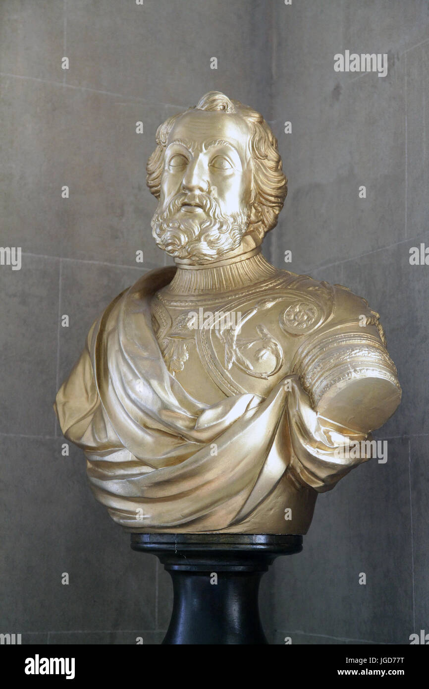 Goldene Büste des spanischen Eroberers Hernan Cortes (1485-1547) Stockfoto