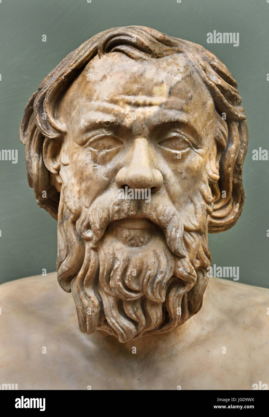 Marmorbüste des Sokrates Uffizien Museum Florenz Italien ( griechische Philosoph ) Sokrates,470–399 v. Chr. , griechische Philosoph, Athen als Gründer der westlichen Philosophie, eine rätselhafte Figur, Stockfoto
