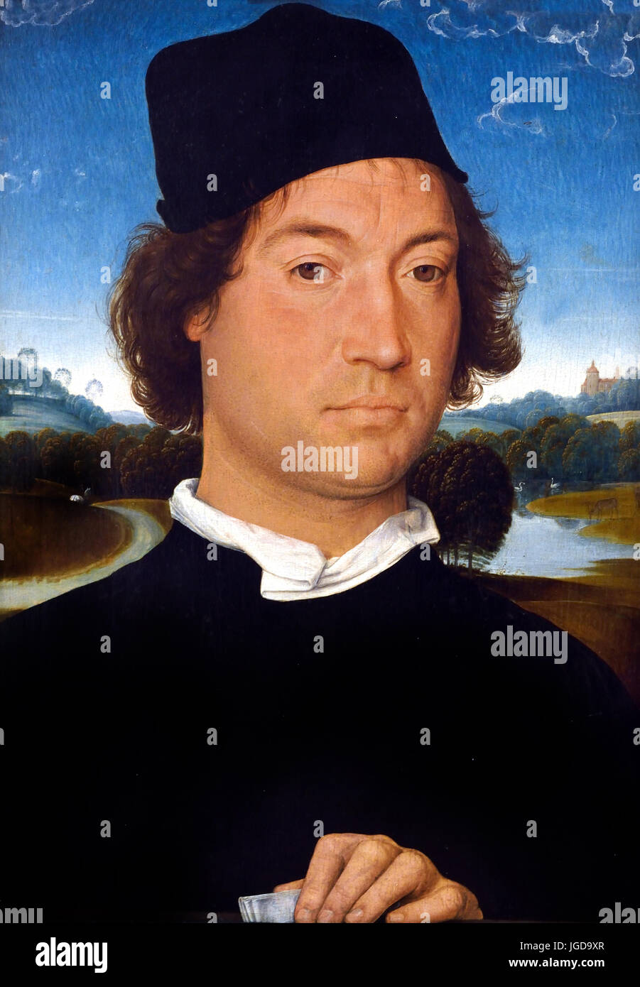 Bildnis eines unbekannten Mannes mit einem Brief 1485 Hans Memling 1430 - 1494 Deutscher Deutschland (Herkunft: Die corsini Kollektion in Florenz) Stockfoto