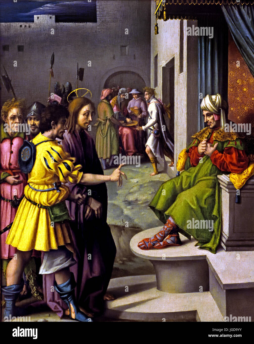 Christus vor Kajaphas 1540 Francesco d ' Ubertino Verdi - Bachiacca - Francesco Ubertini, il Bacchiacca 1494-1557 war ein italienischer Maler der Renaissance Florentine manieristischen Stil. Stockfoto