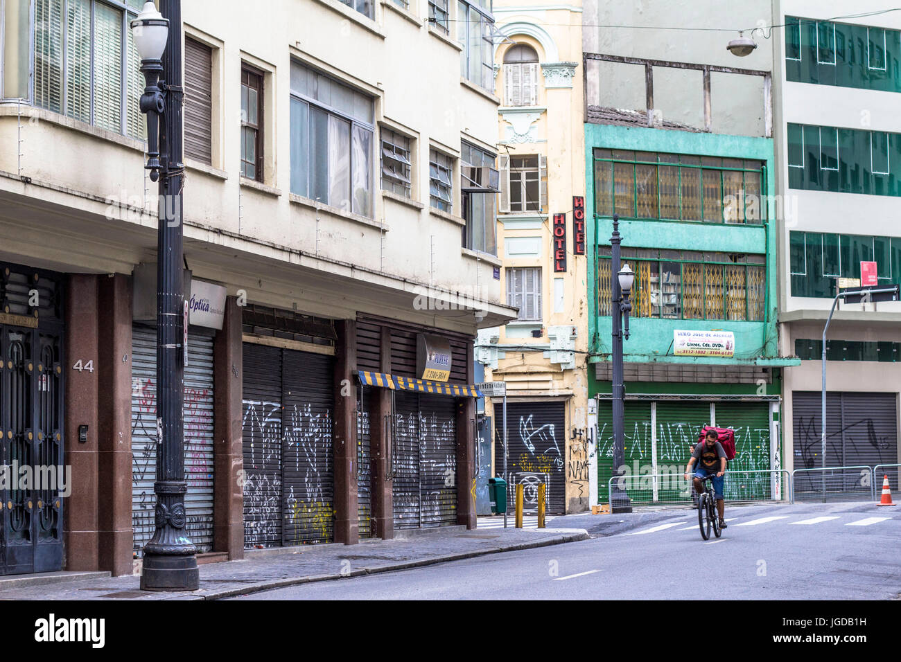 Radfahrer, Lieferservice, 01.02.2016, Capital, Riachuelo Street, Center, São Paulo, Brasilien. Stockfoto